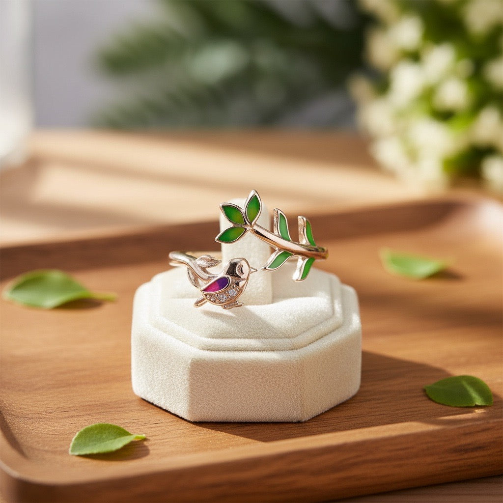 Whispering Bird Branch Silver Ring