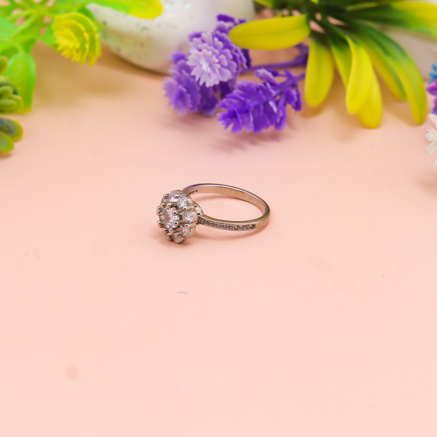 Royal Bloom Halo Silver Ring