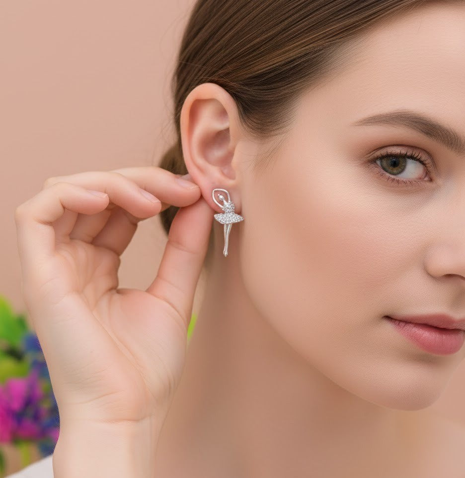 925 Sterling Silver Ballerina Earrings – Sparkling Stone Design