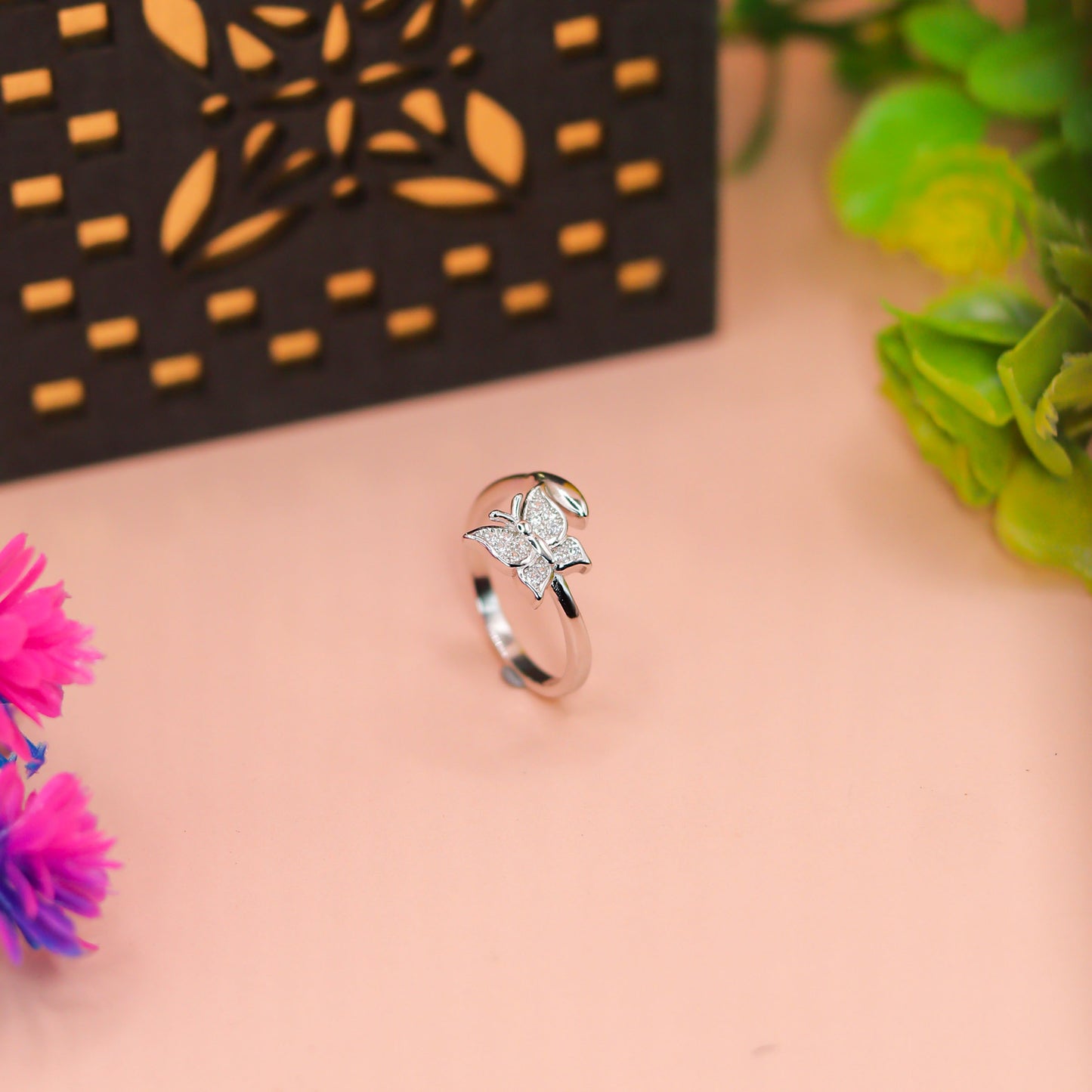 Crystal Butterfly Silver Ring