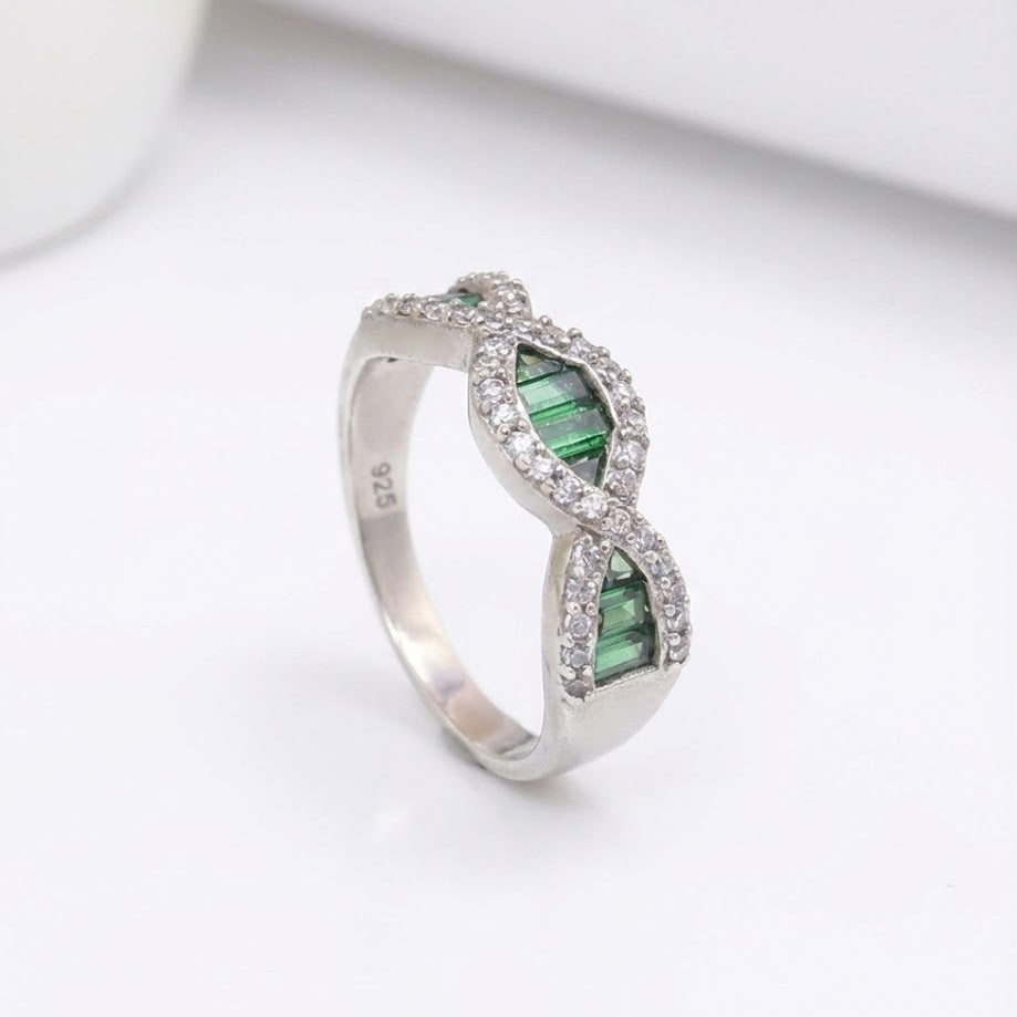 Emerald Infinity Silver Ring