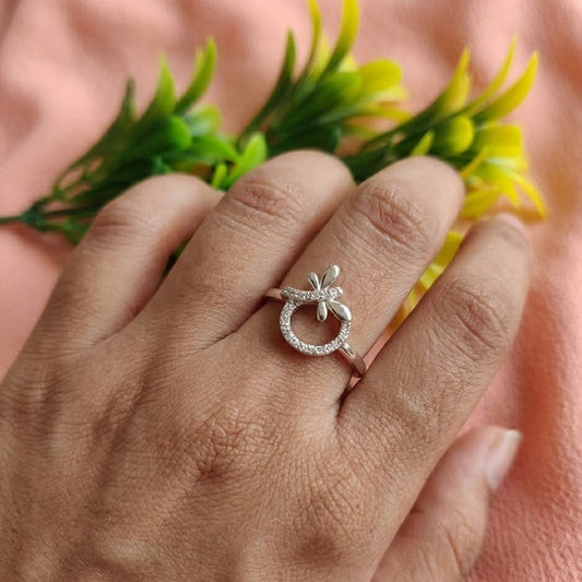 Delicate Bow Halo Silver Ring