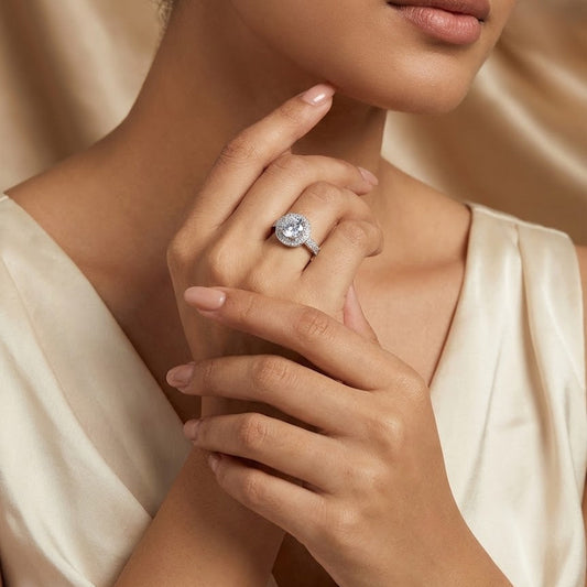 Elegant Halo Solitaire Silver Ring