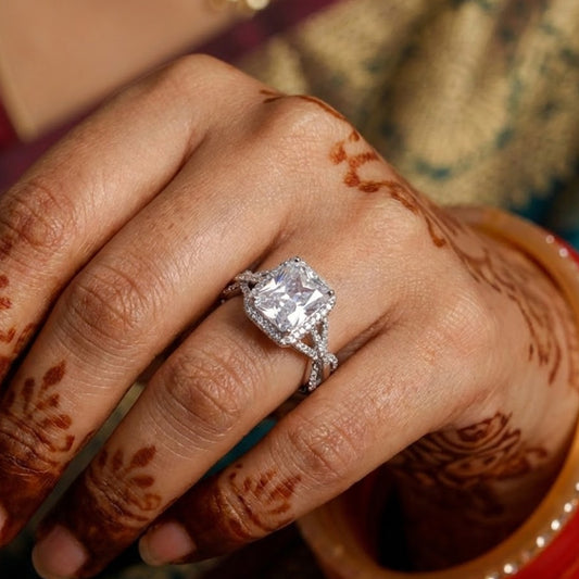 Radiant Cushion Cut Silver Ring