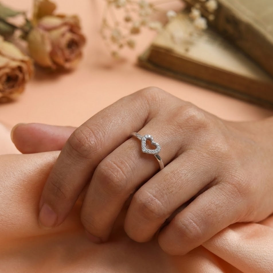 Open Heart Sparkle Silver Ring