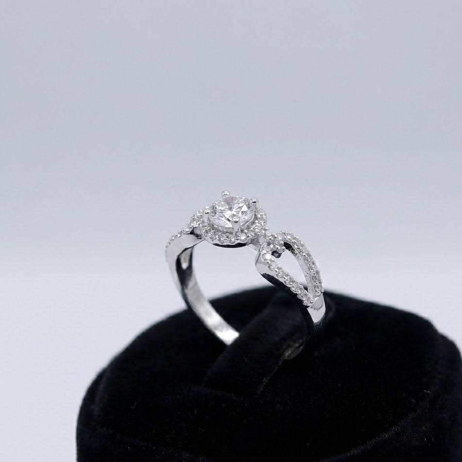 Elegant Double Halo Silver Ring