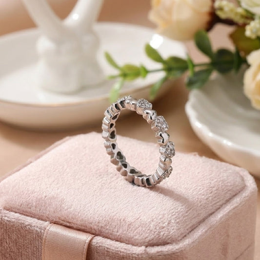 Heart Charm Eternity Silver Ring