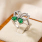 Emerald Butterfly Halo Silver Ring