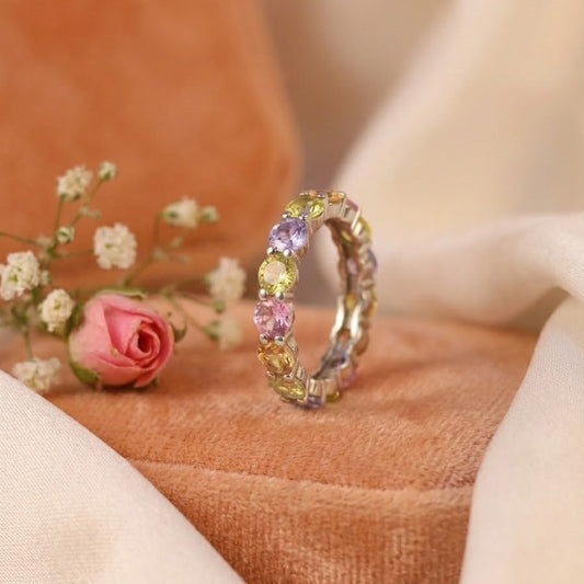Pastel Rainbow Eternity Silver Ring