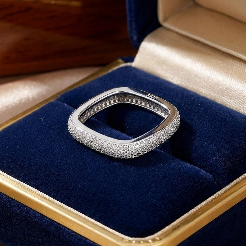 Diamond Edge Square Silver Ring