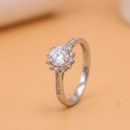 Classic Halo Solitaire Silver Ring