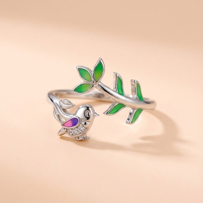 Whispering Bird Branch Silver Ring