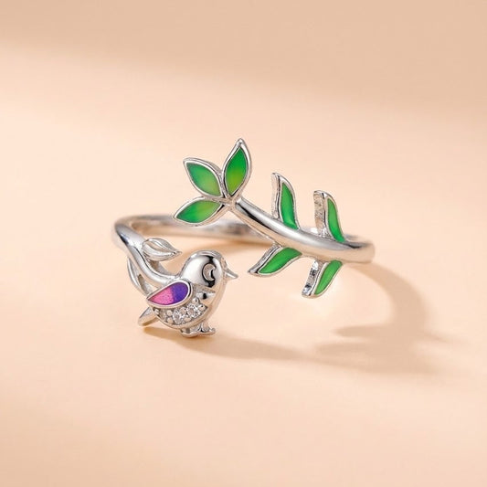 Whispering Bird Branch Silver Ring