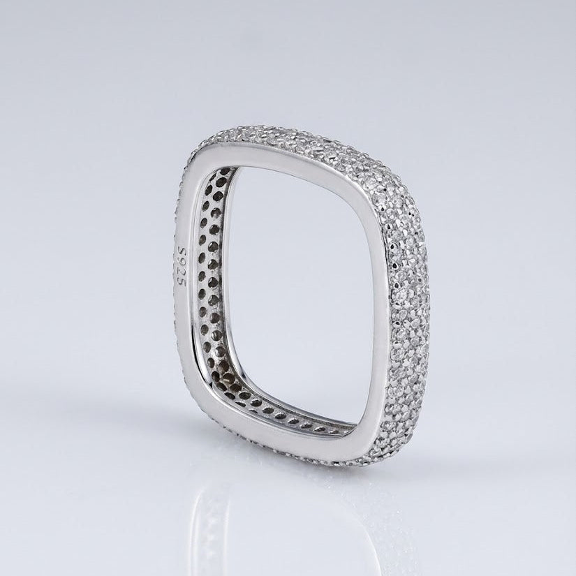 Diamond Edge Square Silver Ring