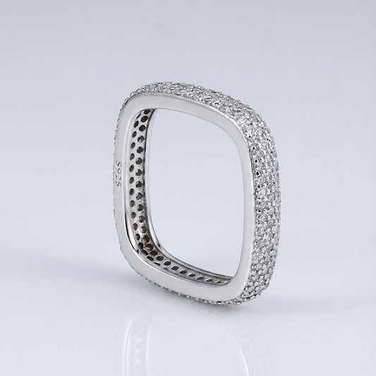 Diamond Edge Square Silver Ring