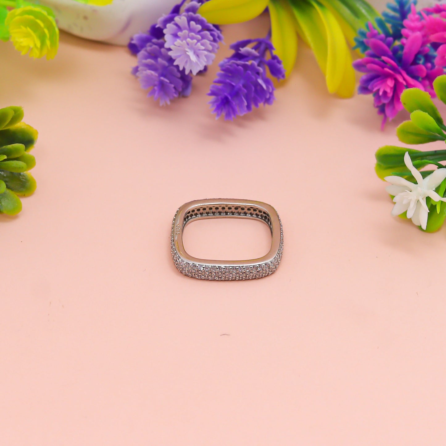 Diamond Edge Square Silver Ring